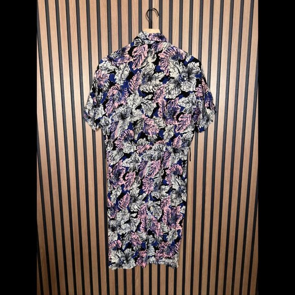 Joni Blair Shirt Dress 7 Womens Multicolor Short Sleeve Collared Leafy Floral - Picture 2 of 10